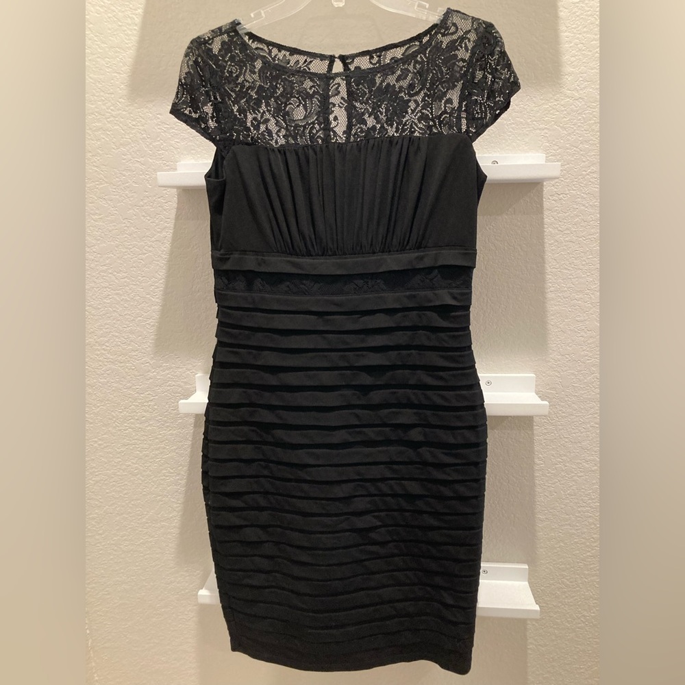 Sangria Lace-Top, Cap-Sleeve Black Dress